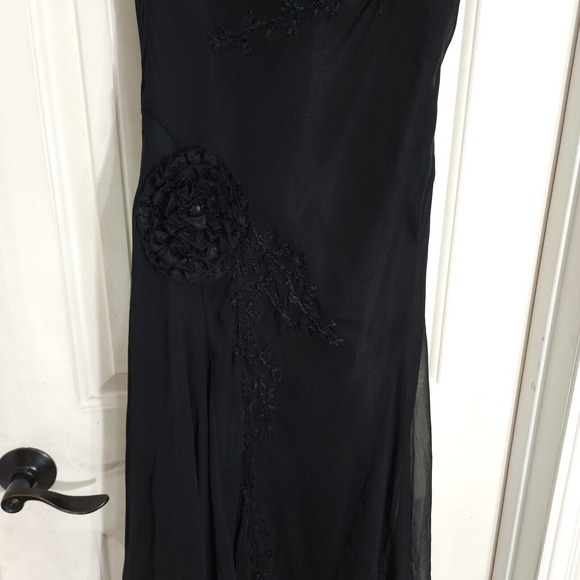 Sue Wong Womens Slip Dress Black Silk Rosette Midi Peasant Vtg 90s Y2K Fairy 14 - Picture 4 of 12